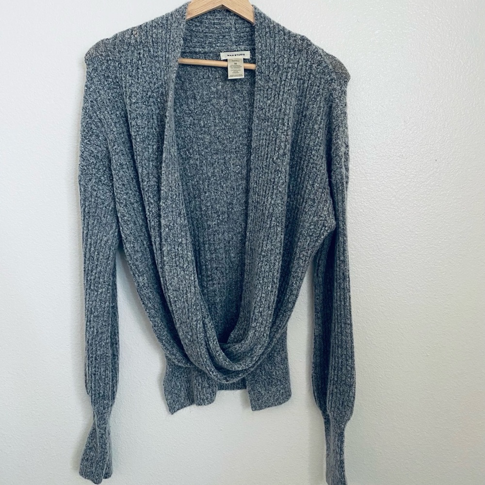Max Studio Heather Gray Drape Cardigan